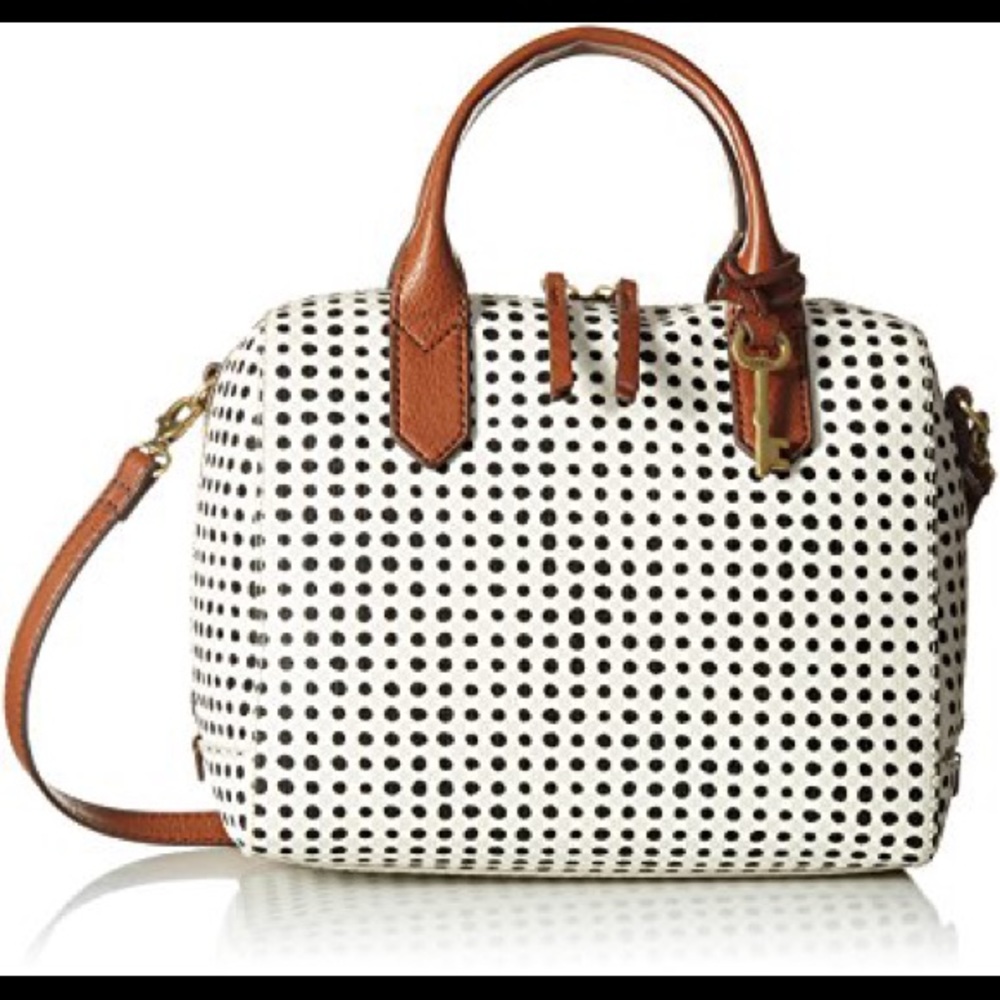 Fossil Fiona Satchel! White with Black Polka Dots